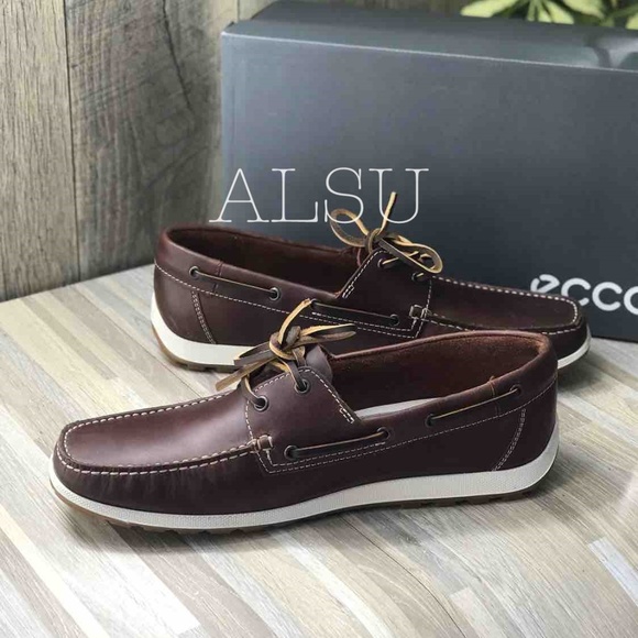 ECCO Dip Moc Boat Cognac Leather Brown AUTHENTIC - Picture 6 of 8